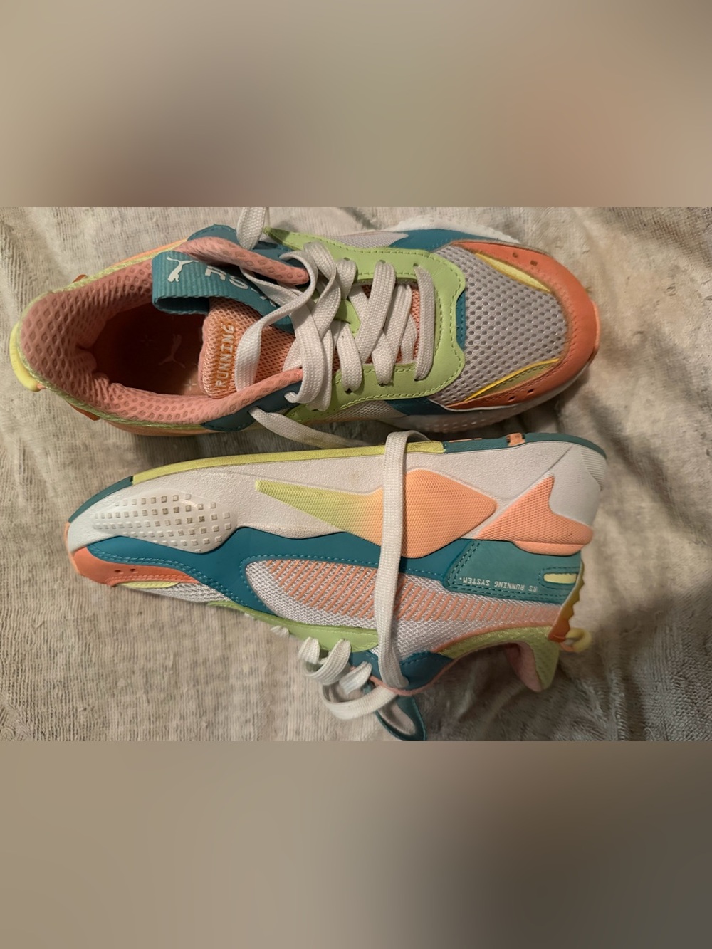 Puma Lace-Up Sneakers in White, Peach & Lime - Picture 3 of 4